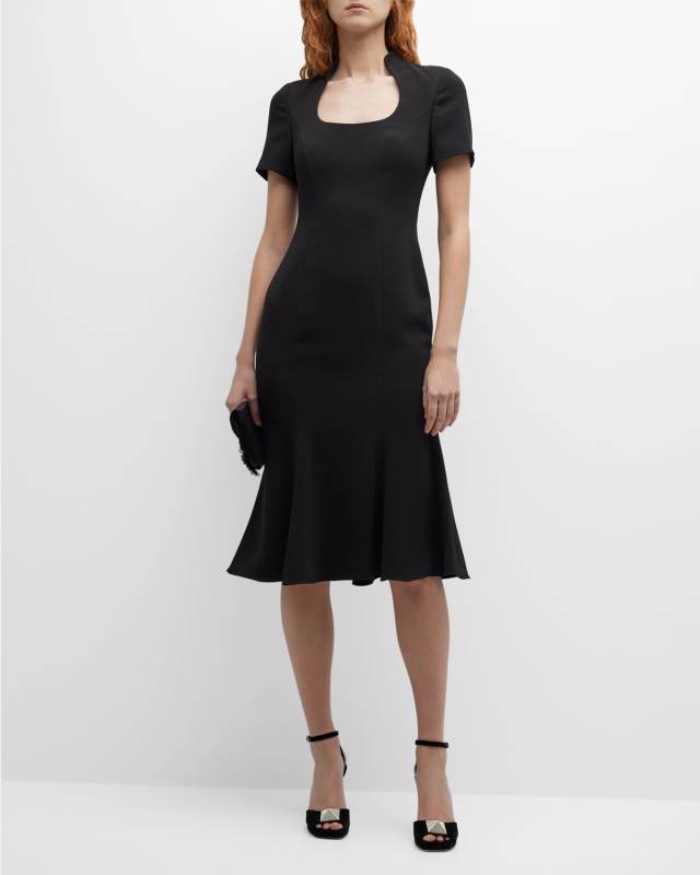 Scoop-Neck Fishtail Midi Dress